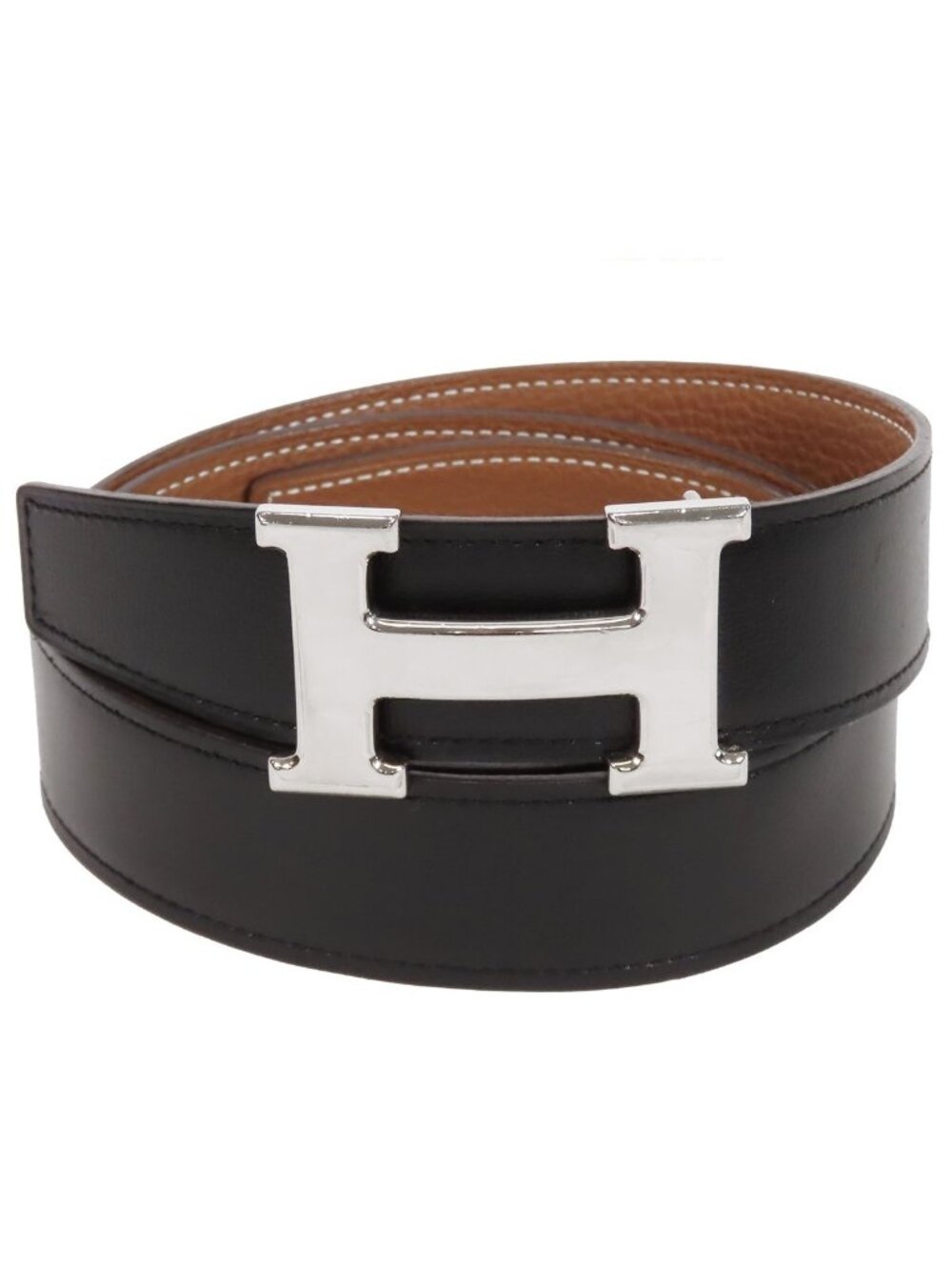 Hermes Constance H Belt Black Gold Silver Box Calf Togo Reversible 85